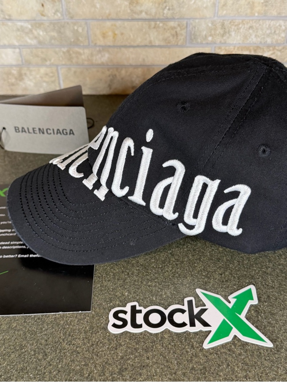 Balenciaga Diagonal Logo Black Cap with White Script Logo - Picture 4 of 7